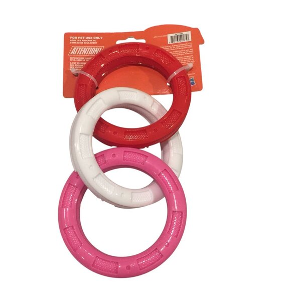NERF DOG Tug 3 Ring Dog Pull Toy Red Pink White 4 1/2" Rings - Picture 3 of 3